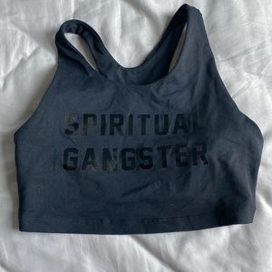Spiritual gangster black on black crop sport bra medium